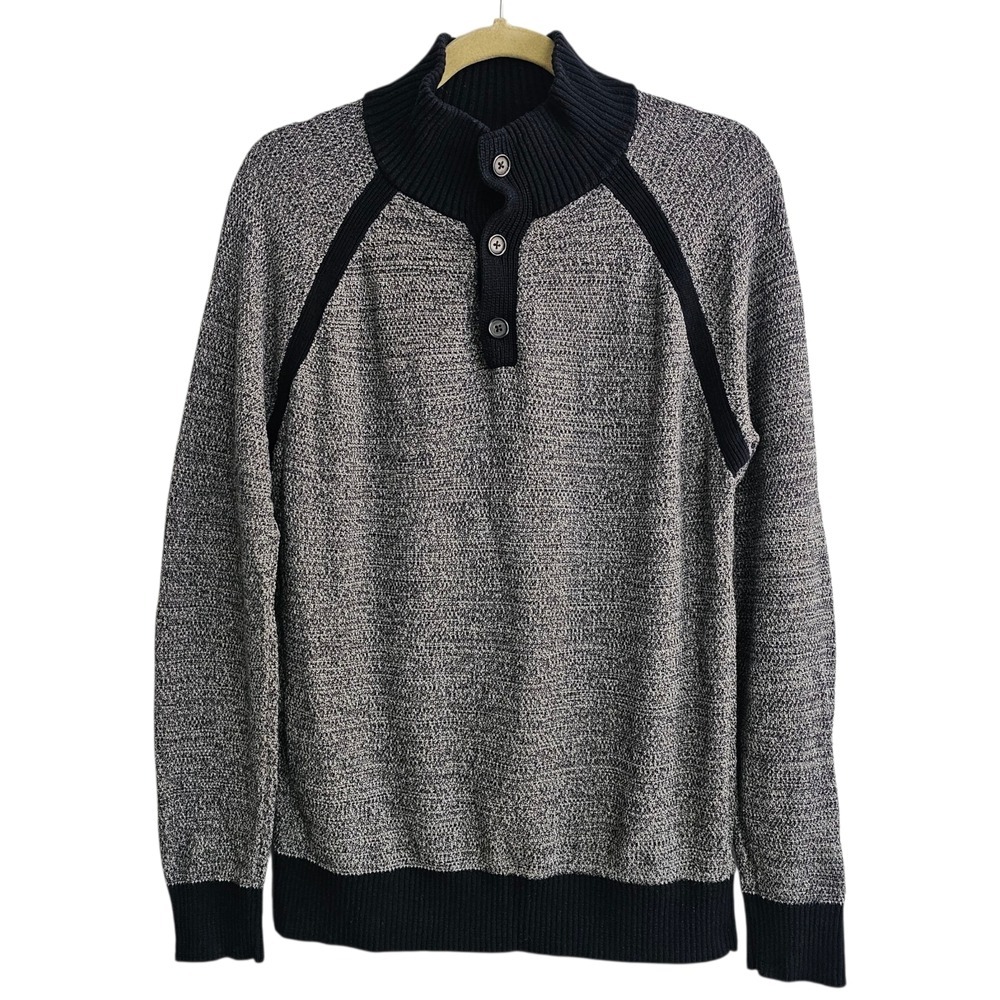 Banana Republic Factory Mens Navy Cotton Sweater Pullover Raglan Sleeve Henley ~